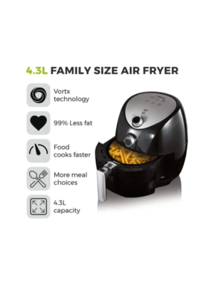 Tower T17021 Air Fryer with Rapid Air Circulation | 60-Minute Timer, 4.3L, Black